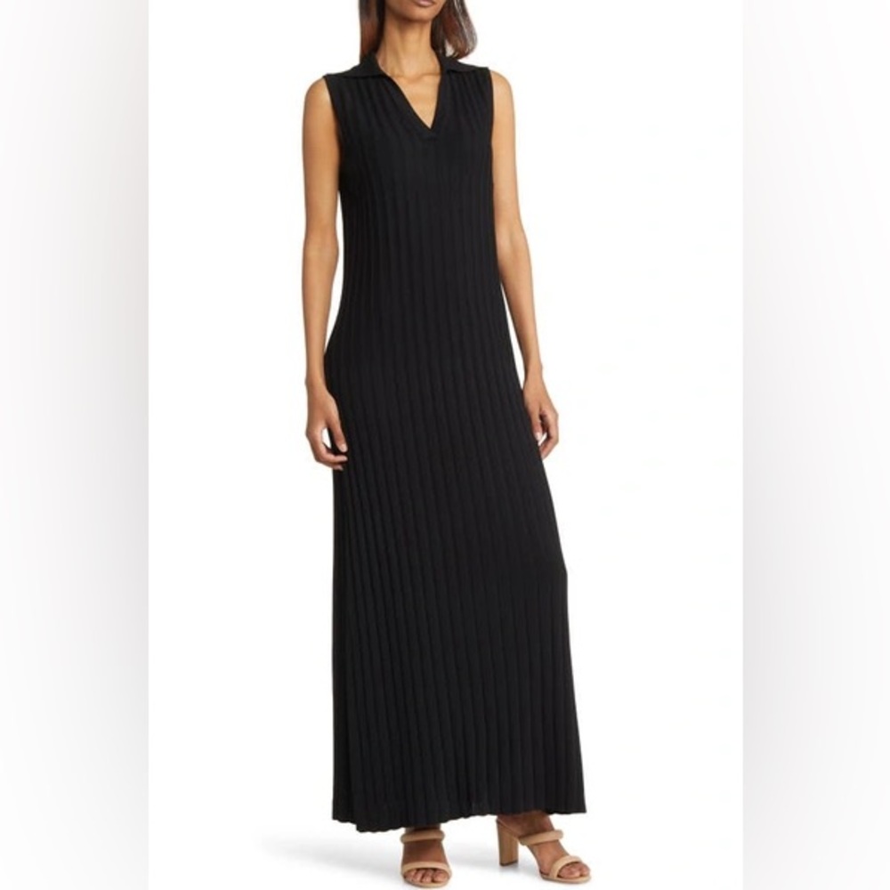 MISOOK Soft Ribibed A Line Maxi Dress Black Size M Stretch Comfort Luxury Classy